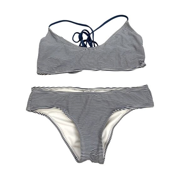 Xhilaration Swim White Blue Scrunch Back Bikini Size Women's Small / Large - Picture 1 of 3